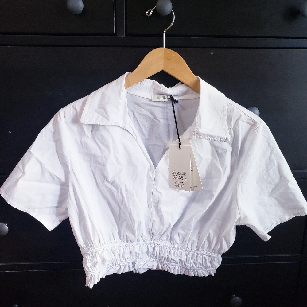 LA PICCOLA CREATIVA NWT Cotton Short Sleeve Crop Top - ITALY L